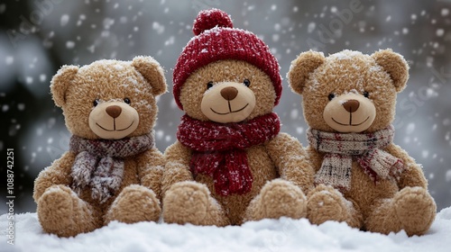 Wallpaper Mural Three teddy bears in winter snow. (3) Torontodigital.ca