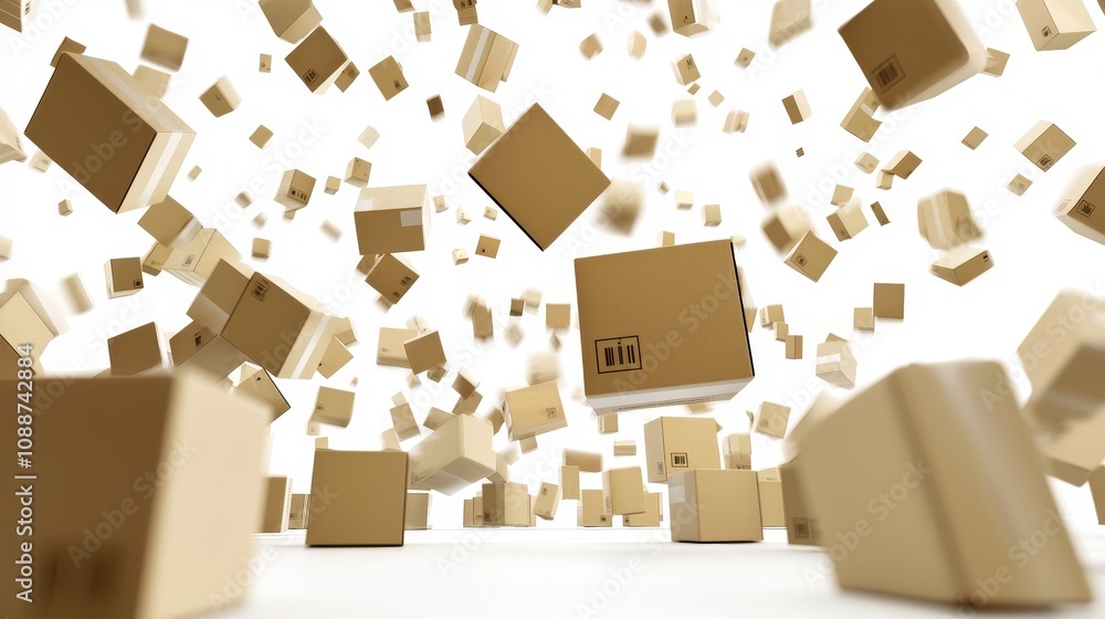 Online shopping boom, explosion of cardboard boxes, e-commerce, online shopping Online shopping boom, explosion of cardboard boxes, e-commerce, online shopping
