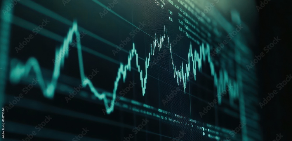 A close-up of a digital stock market graph showing fluctuating trends. A close-up of a digital stock market graph showing fluctuating trends.