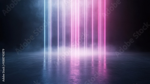 Wallpaper Mural Abstract neon light beams in vibrant pink and blue create a futuristic atmosphere on a reflective surface with a dark background. Torontodigital.ca