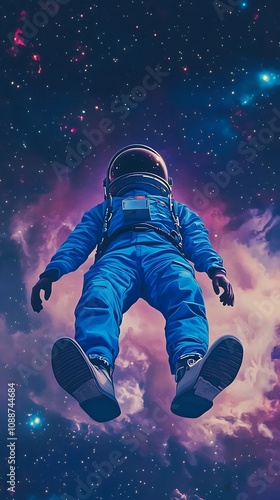 Astronaut Floating Through Cosmic Nebula In Space