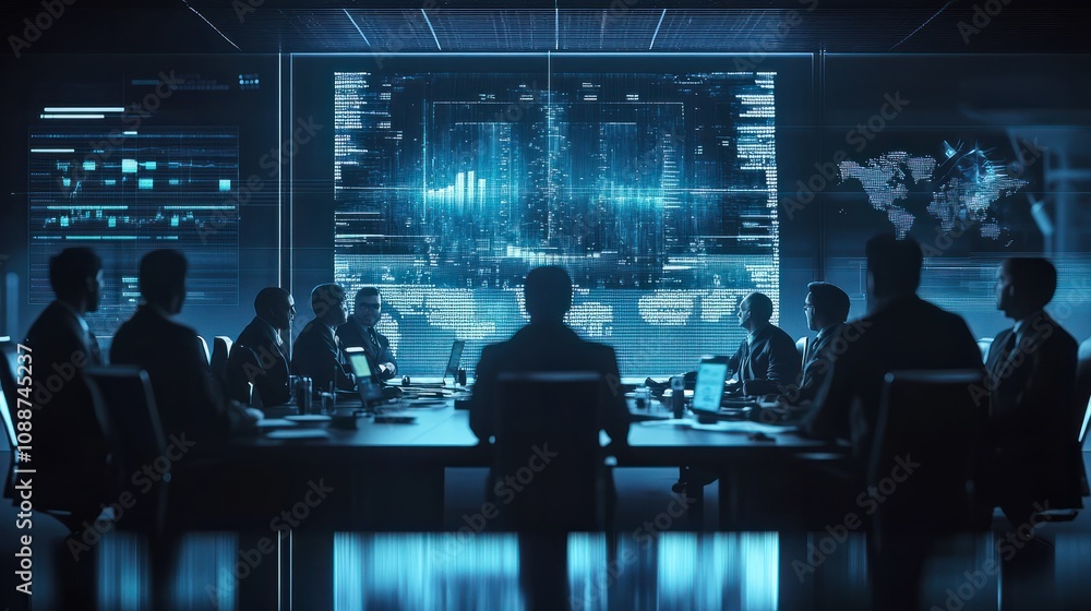 Creative visual of business people in corporate staff meeting . Concept of digital technology for marketing data analysis and investment decision making . Creative visual of business people in corporate staff meeting . Concept of digital technology for marketing data analysis and investment decision making .