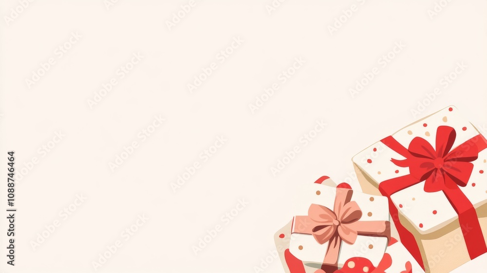 Obraz premium A white and red box with a red bow sits on top of another white and red box