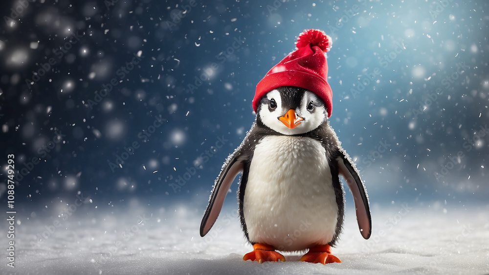 Cute Penguin in a Red Santa Hat and Bow – Christmas Holiday Animal Decor Cute Penguin in a Red Santa Hat and Bow – Christmas Holiday Animal Decor