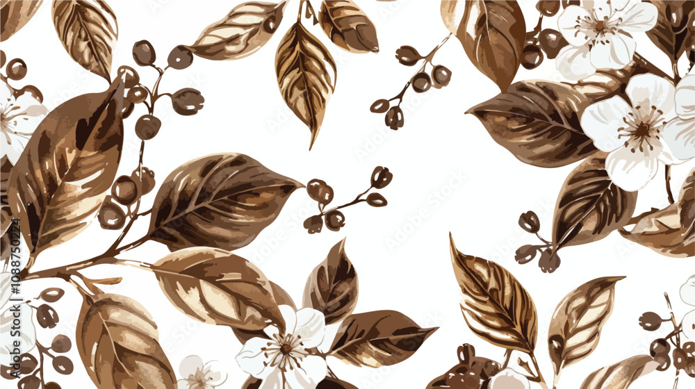 Fototapeta premium Handdrawn Coffee Flowers Pattern Vector Isolated