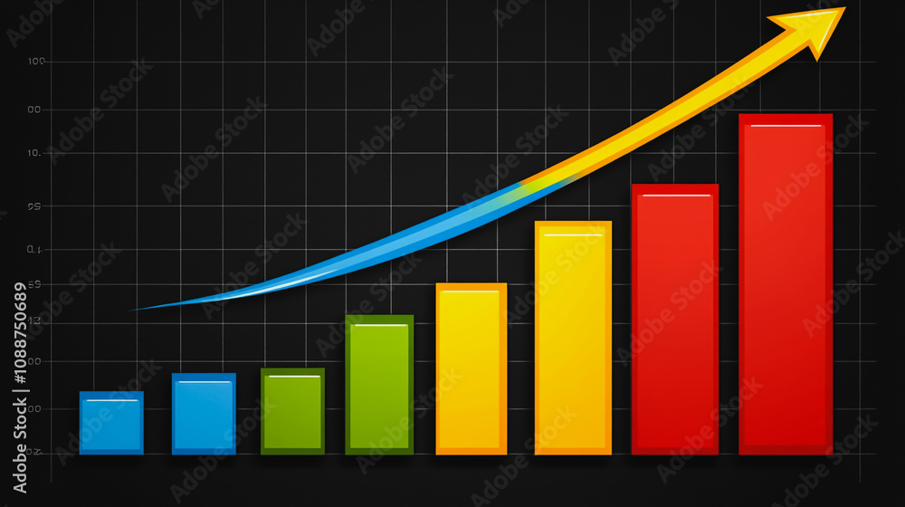 Fototapeta premium Abstract black background with 3D Colorful charts and graphs with statistics to innovative analyze business potential and forecast future development of companies growth.