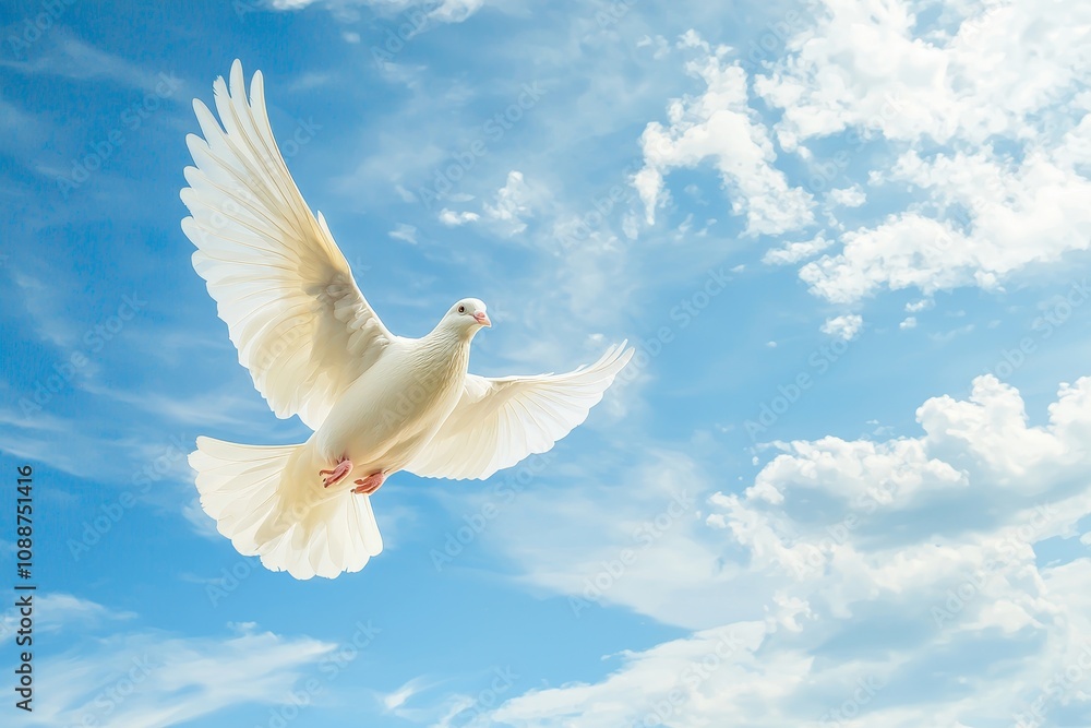Fototapeta premium The funeral background with the white dove has a copy space for your text.