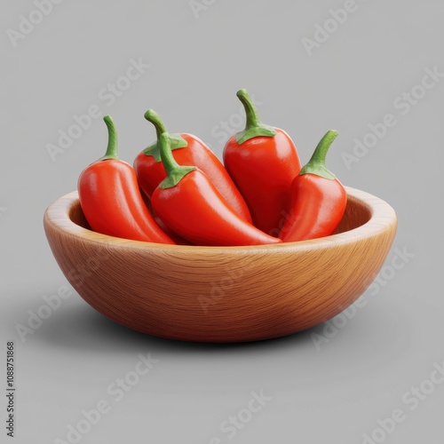 Vibrant Red Bell Peppers in a Wooden Bowl