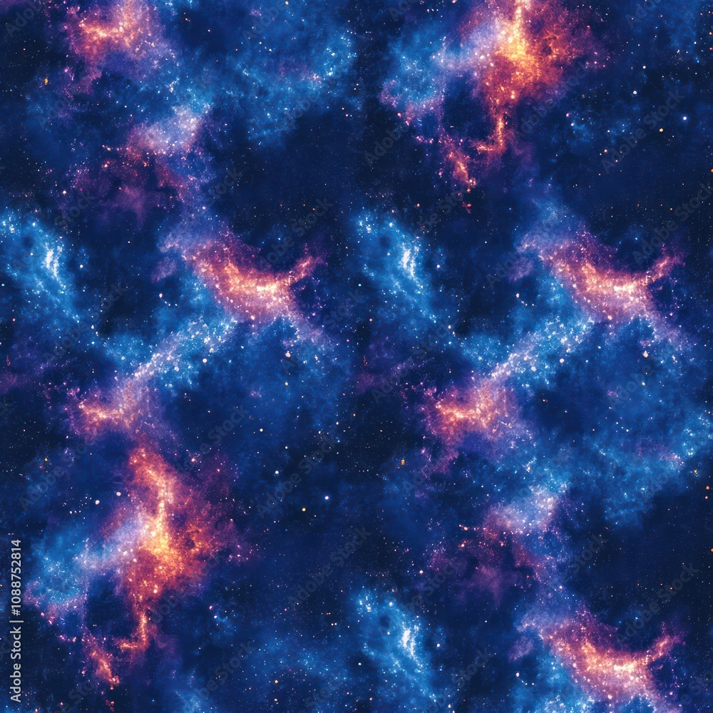 Fototapeta premium A seamless cosmic pattern featuring stars, galaxies, and nebulae, perfect for wallpapers or textiles