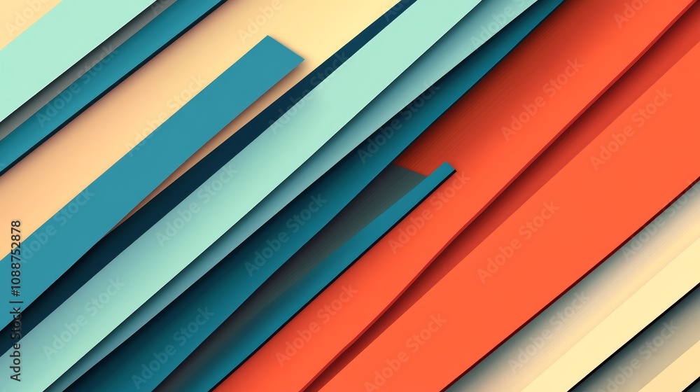 Fototapeta premium A vibrant abstract composition of layered geometric shapes in various color and orientations.