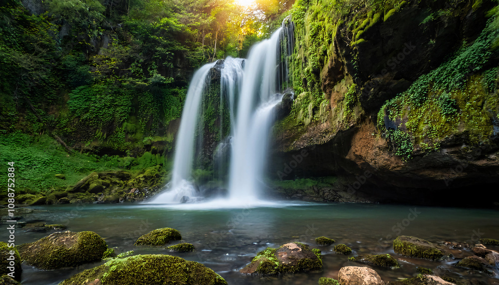 Fototapeta premium Waterfall view on a bright day