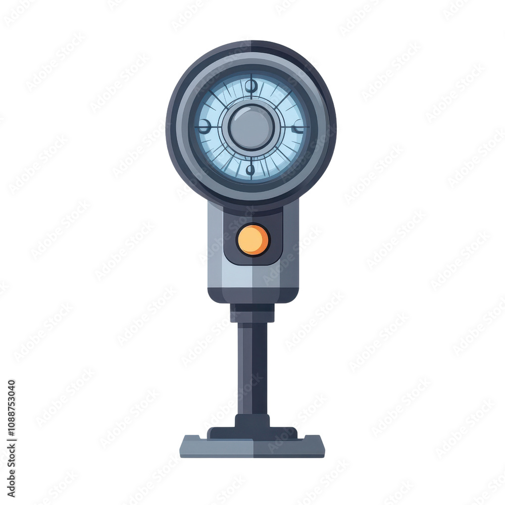 A cartoon-style illustration of a retro measuring device with a clear dial and button, perfect for creative projects and designs. A cartoon-style illustration of a retro measuring device with a clear dial and button, perfect for creative projects and designs.