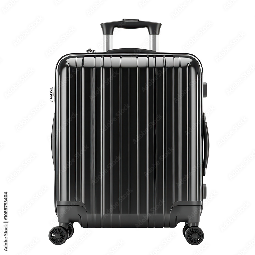 Fototapeta premium Stylish black suitcase with wheels, perfect for modern travel. Durable design for a hassle-free journey.