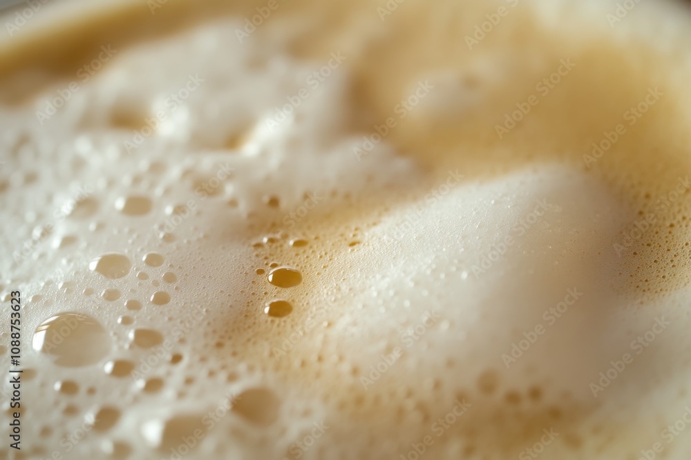 Close-up of frothy foam on a freshly poured cappuccino, with the light reflecting off the creamy surface. The foam forms soft peaks, giving the coffee an inviting, smooth, and comforting appearance. Close-up of frothy foam on a freshly poured cappuccino, with the light reflecting off the creamy surface. The foam forms soft peaks, giving the coffee an inviting, smooth, and comforting appearance.