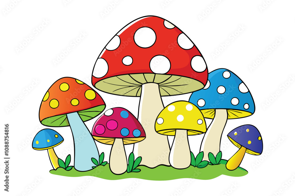 mushrooms in the grass vector on a white background mushrooms in the grass vector on a white background
