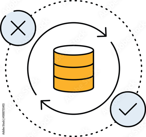 Fault Tolerance Icon . Redundant System with a Backup Arrow.  Black and yellow color.Vector illustration.