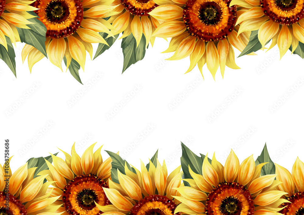 Seamless border frame with hand-drawn sunflowers. Seamless border frame with hand-drawn sunflowers.