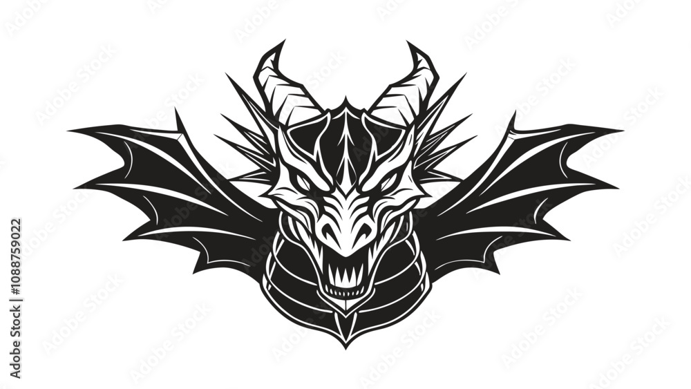 Fototapeta premium Dragon Head Silhouette Vector Illustration of Majestic Mythical Creature in Bold and Striking Art Design