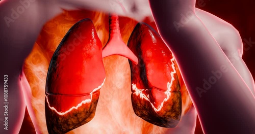 Lung cancer. Noncommunicable diseases or NCDs. Lung infections spread due to inhalation of cigarette smoke or dust. 3D Rendering photo