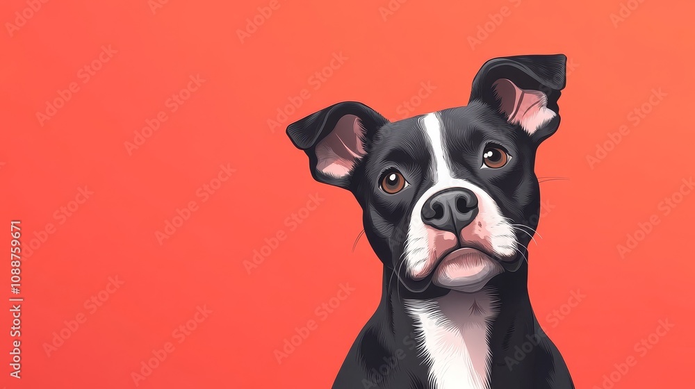 A close-up illustration of a black and white dog with a curious expression against a vibrant background. A close-up illustration of a black and white dog with a curious expression against a vibrant background.