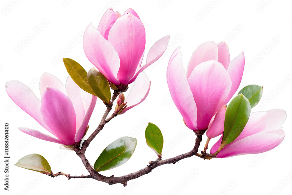 Obraz premium pink magnolia on an isolated, watercolor flowers, Generative AI