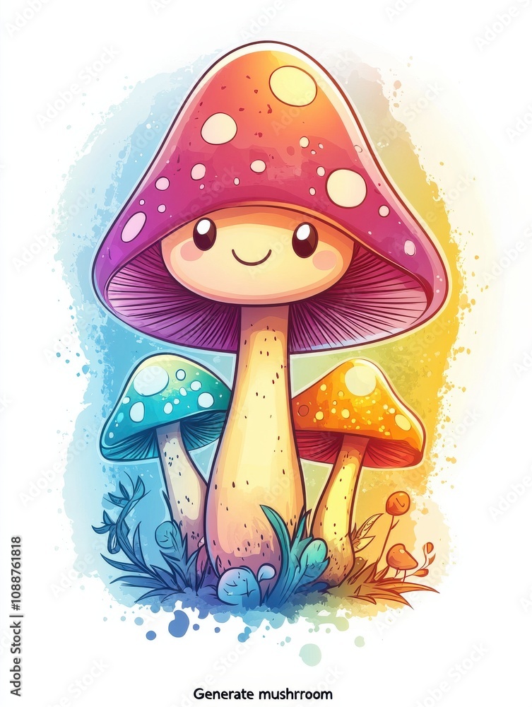 Delightful Colorful Mushrooms: A Whimsical Illustration of Nature's Playful Vegetation Delightful Colorful Mushrooms: A Whimsical Illustration of Nature's Playful Vegetation