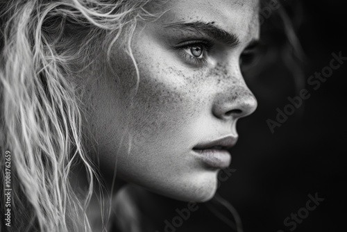 Portrait of a Strong Viking Woman with Braided Blonde Hair in Natural Light