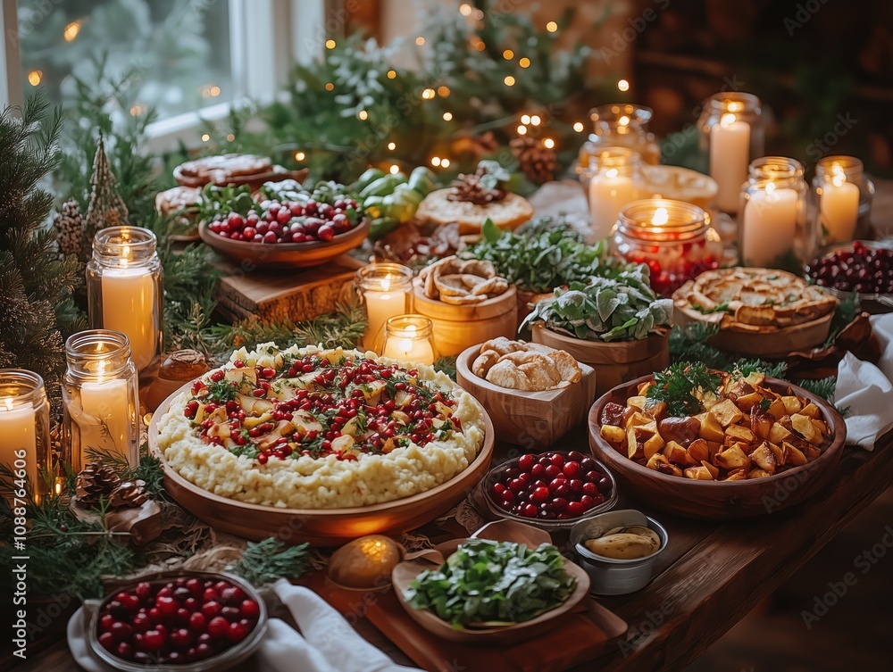 A table full of vegan Christmas food