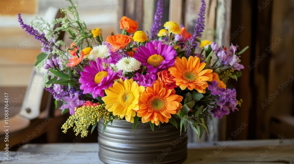 Obraz premium Colorful floral arrangement with bright daisies