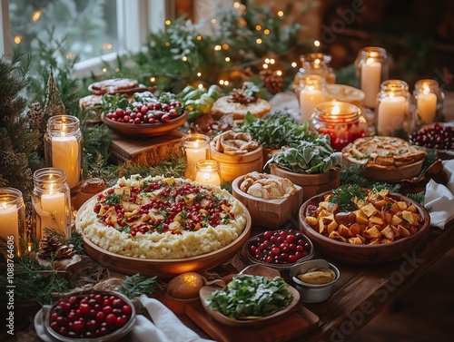 Obraz na płótnie A table full of vegan Christmas food w salonie