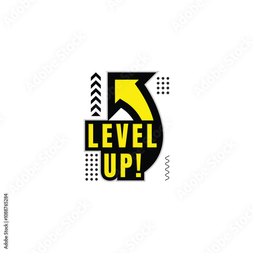 Level up typography logo design - level up text with arrow vector illustration