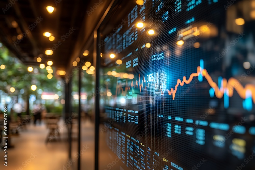 Stock Market Data Display: Business, Finance, and Investing Trends on a Digital Screen