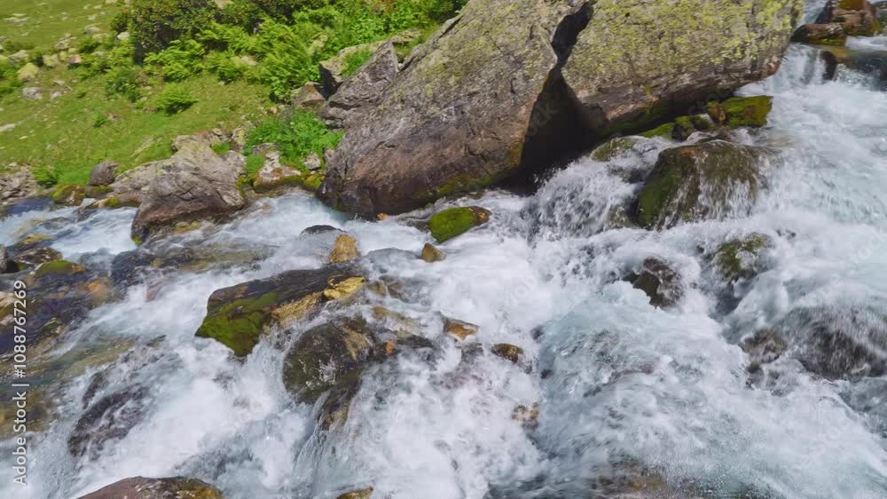 Mountain river in the mountains. Caucasus nature region. Speed ramp effect. Mountain river in the mountains. Caucasus nature region. Speed ramp effect.