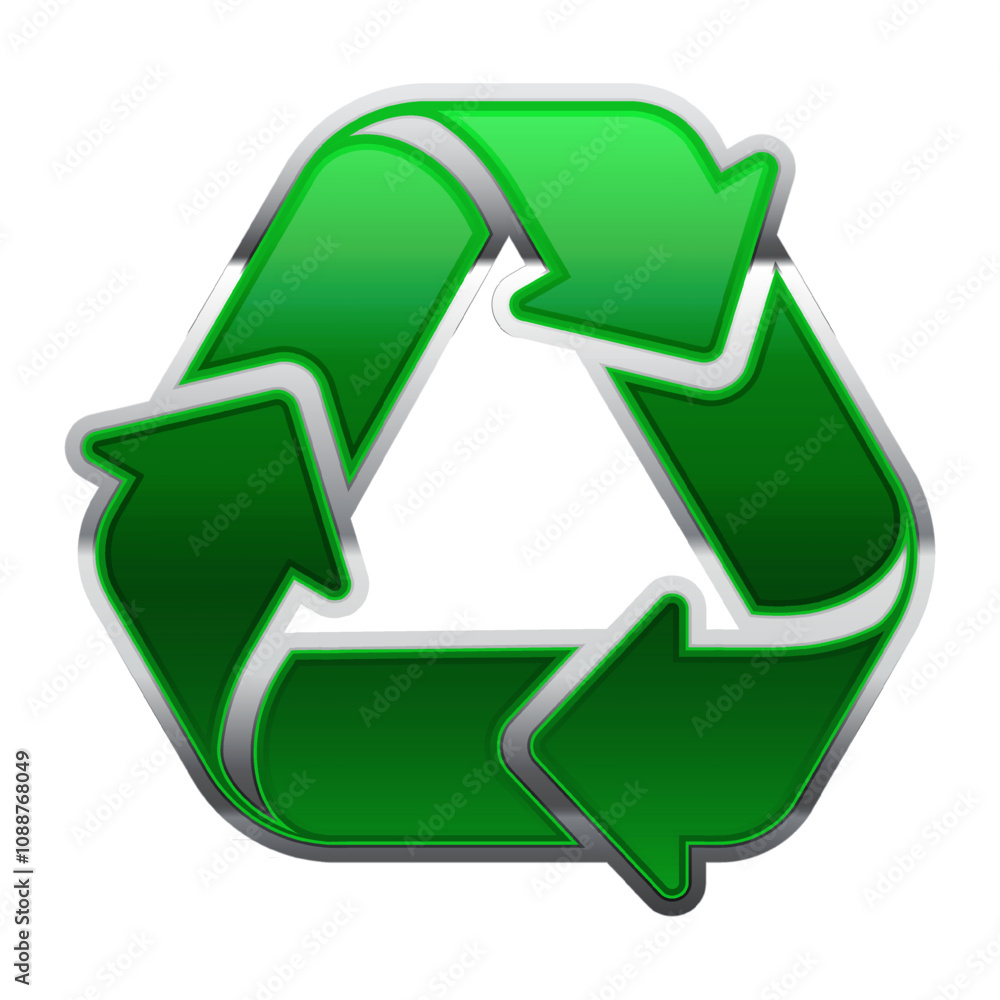Isolated green recycle sign with silver border Isolated green recycle sign with silver border