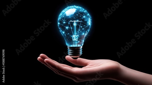 Wallpaper Mural Woman'hand holding Light bulb show business process management icons. Concept of. achieving business goal, strategic, planning, work performance is influenced by skills, abilities, competence. Torontodigital.ca