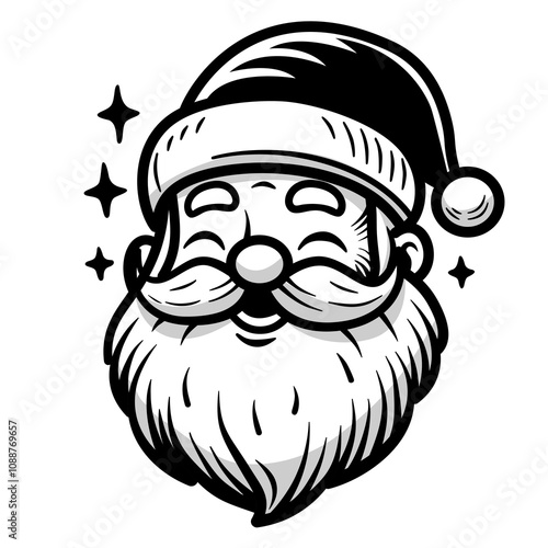 Santa Claus face beard mustache ,Santa Claus head character, happy Christmas,Vector illustration