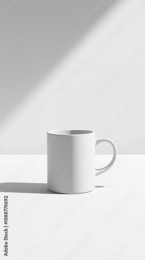 Minimalist white mug in soft natural lighting.
