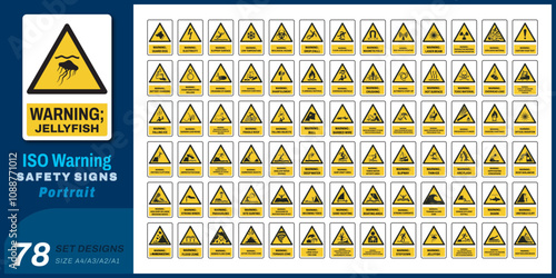 78 set iso warning safety signs v69_jellyfish_portrait size a4/a3/a2/a1