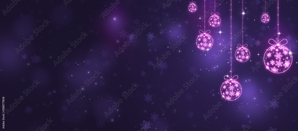 Fototapeta premium purple magic christmas banner with bright balls