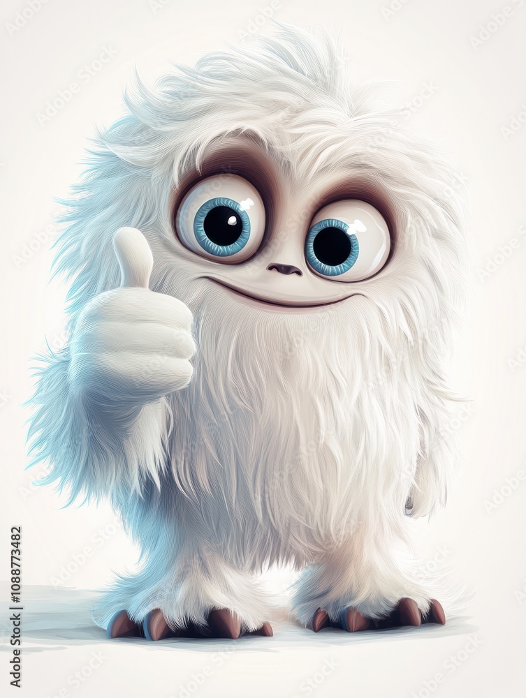 Obraz premium Cute Little Yeti Cartoon Mascot Character Winking And Holding A Thumb Up. Vector Illustration Isolated On White Background
