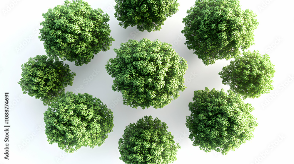 Aerial View of Lush Green Trees Forming a Circular Pattern on White Background Aerial View of Lush Green Trees Forming a Circular Pattern on White Background
