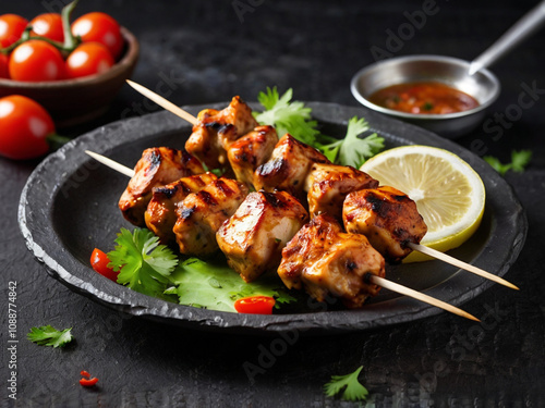 Grilled chicken skewers with vegetables