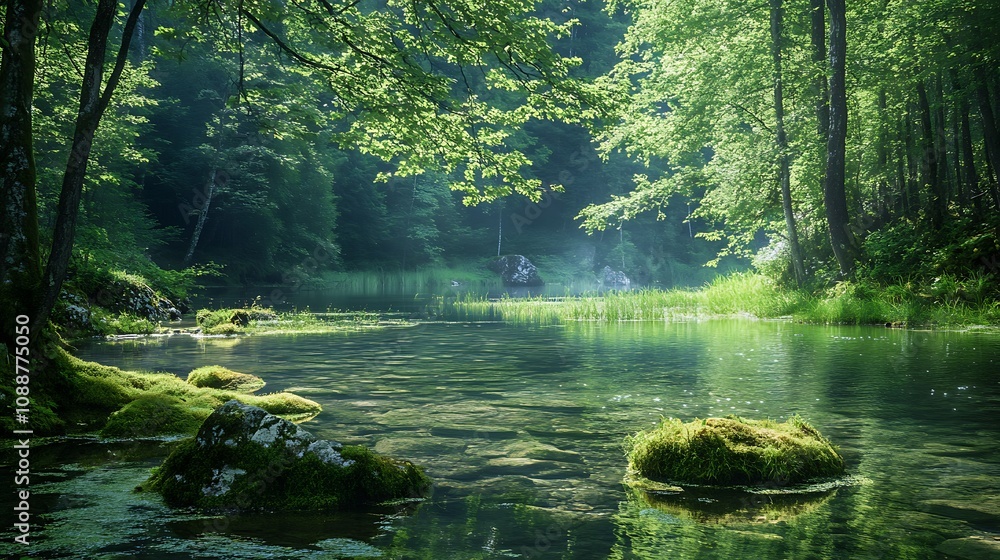 Fototapeta premium Serene Forest River Landscape