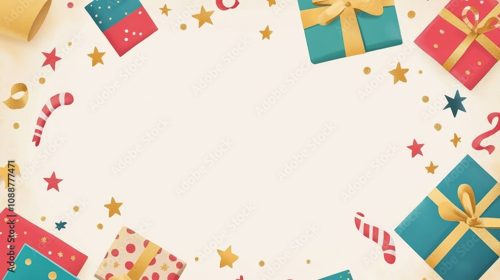 Gift Christmas and New Year A white background with a bunch of colorful boxes and stars Gift Christmas and New Year A white background with a bunch of colorful boxes and stars