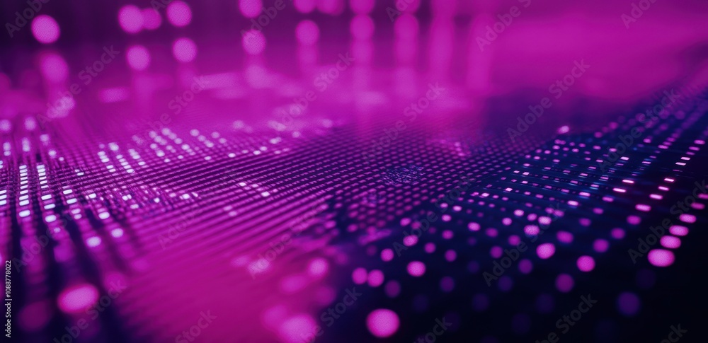 Abstract digital landscape with vibrant purple dots and lines, suggesting data visualization. Abstract digital landscape with vibrant purple dots and lines, suggesting data visualization.