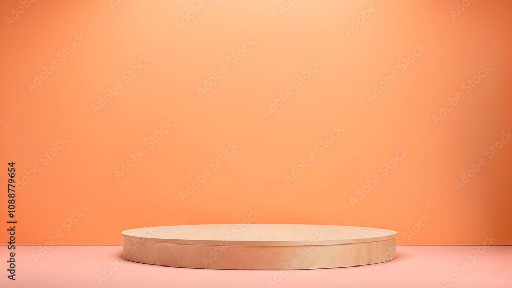 Empty wooden podium on pink and orange background. Empty wooden podium on pink and orange background.