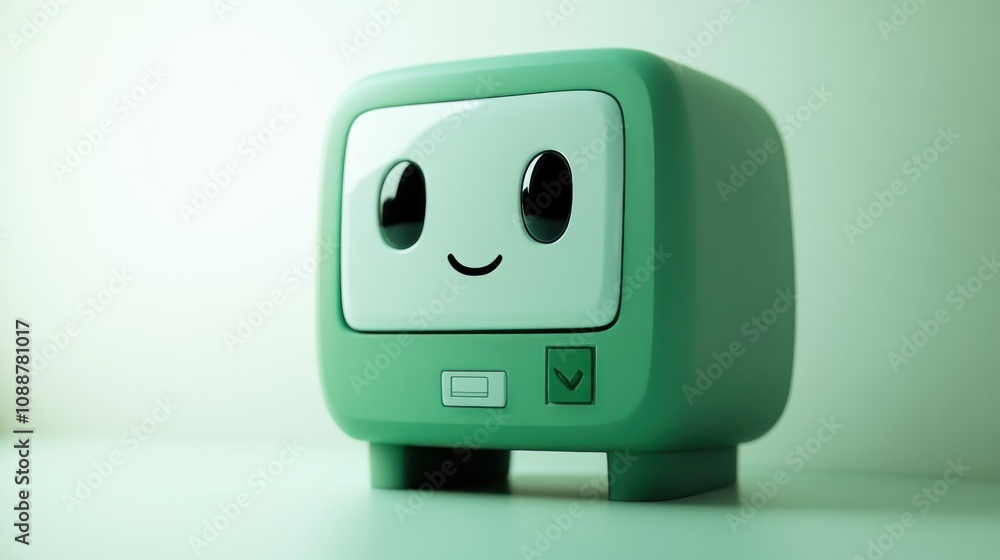 A cute, retro-style computer monitor with a smiling face and a button. A cute, retro-style computer monitor with a smiling face and a button.