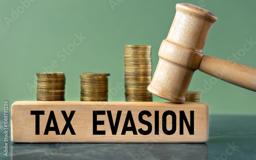 Wallpaper Mural TAX EVASION - word on a white sheet with a judge's gavel and a stack of coins in the background Torontodigital.ca