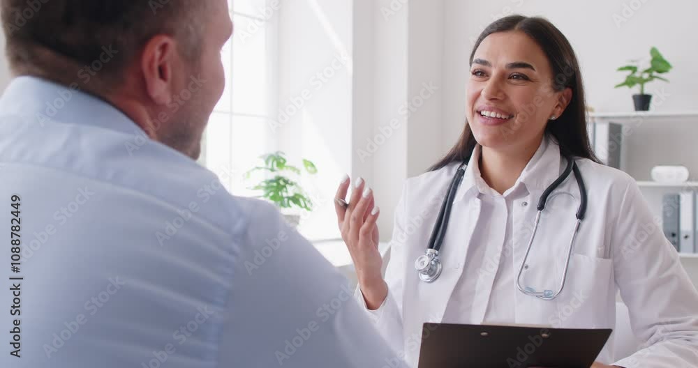 Female doctor or nurse holds a medical appointment with a patient in a hospital office visit. The healthcare provider offers medical care, support, and guidance to ensure the patient well-being. Female doctor or nurse holds a medical appointment with a patient in a hospital office visit. The healthcare provider offers medical care, support, and guidance to ensure the patient well-being.
