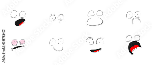 Emotions. Collection of sketch-style eye memes. Emojis for creating stickers, prints.